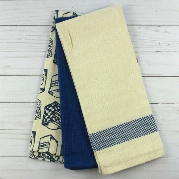Kitchen Towels Blue Vintage Canisters Set of 3 - Picture 3 of 3